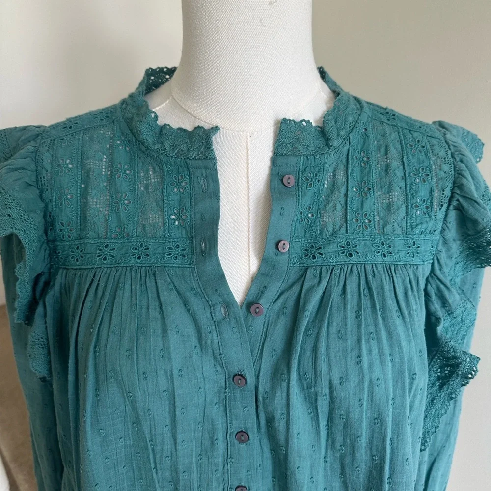Free People Teal Blouse- Medium- NWOT - Picture 2 of 11